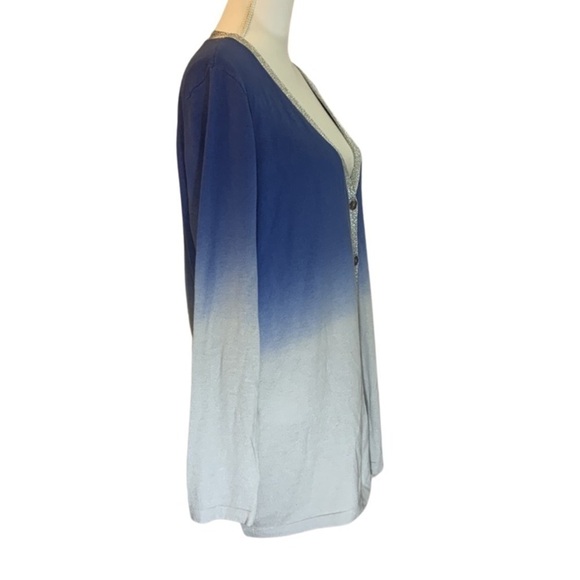 NWT Chico’s Ombré Shine Peyton Cardigan Sweater, Nikki blue, 3/XL/16, mature - Picture 2 of 7